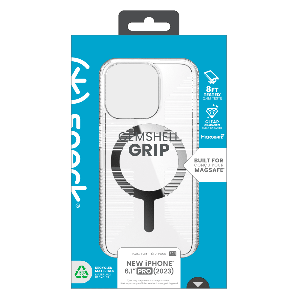 Speck Gemshell Grip MagSafe Case for Apple iPhone 15 Pro Clear and Chrome