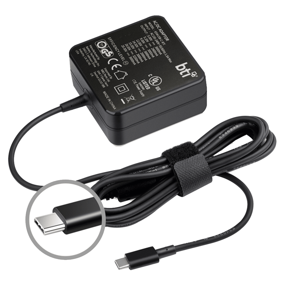 BTI AC Adapter 65W for USB Type C Laptops Not Retail Packaged Black