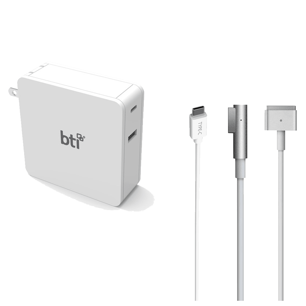BTI AC Adapter 87W for USB Type C Laptops with Mag Tips for Apple Macbook Not Retail Packaged White