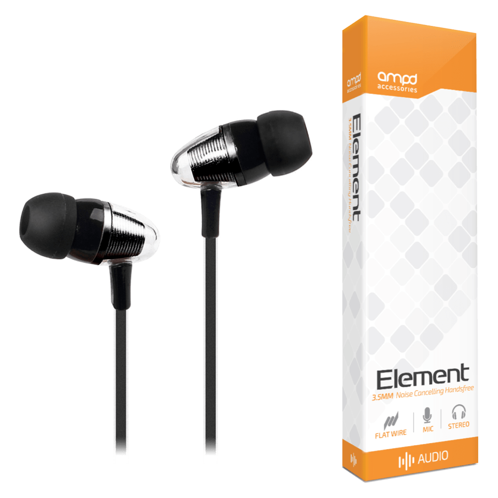 AMPD Element 3.5mm In Ear Wired Headphones Black