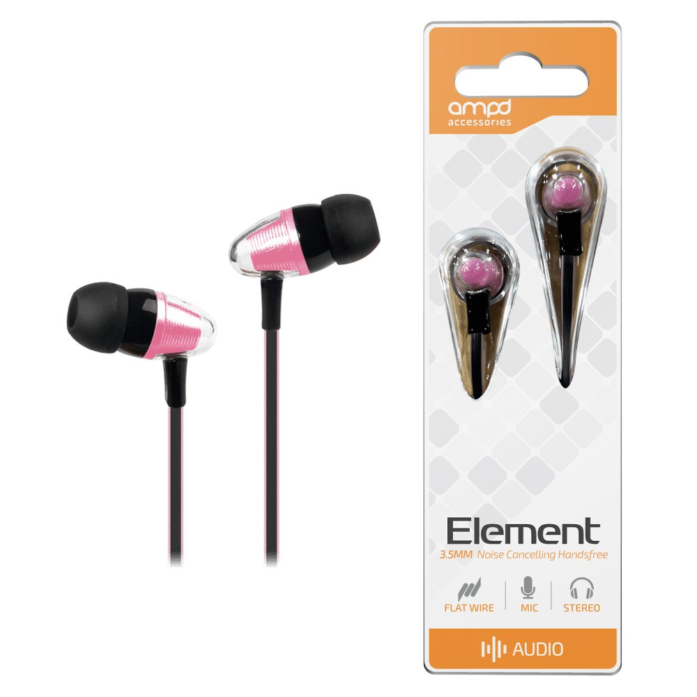 AMPD Element 3.5mm In Ear Wired Headphones Pink