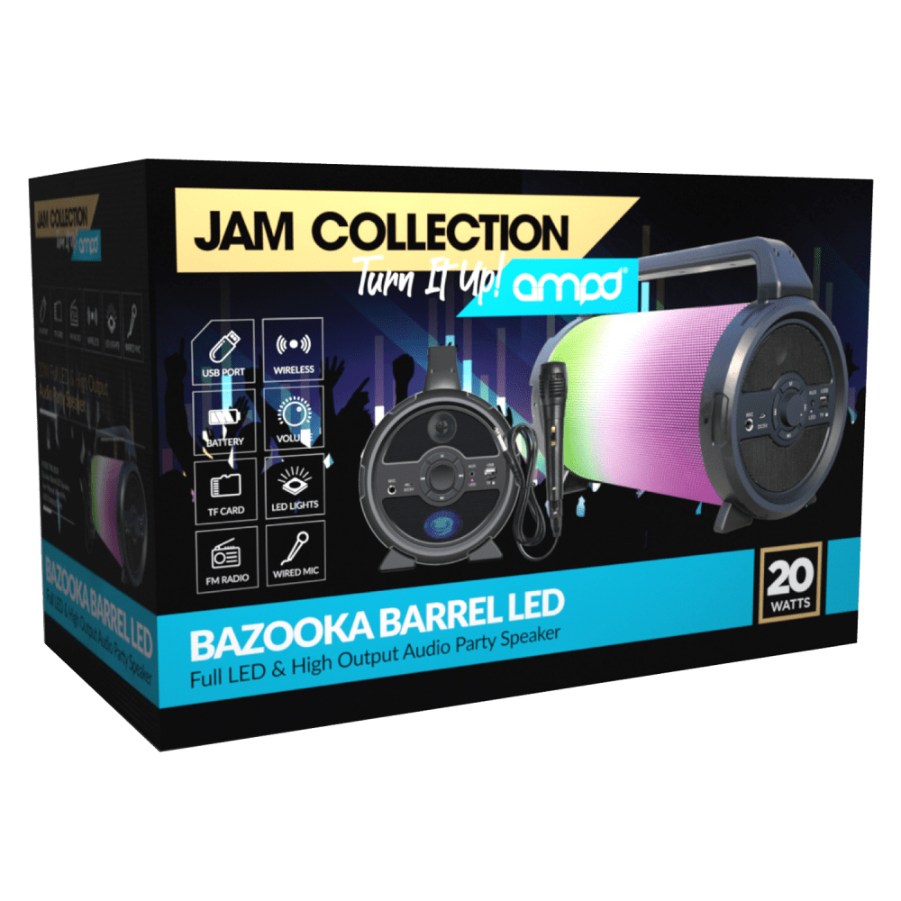 AMPD Bazooka Barrel LED Bluetooth Speaker with Microphone Black