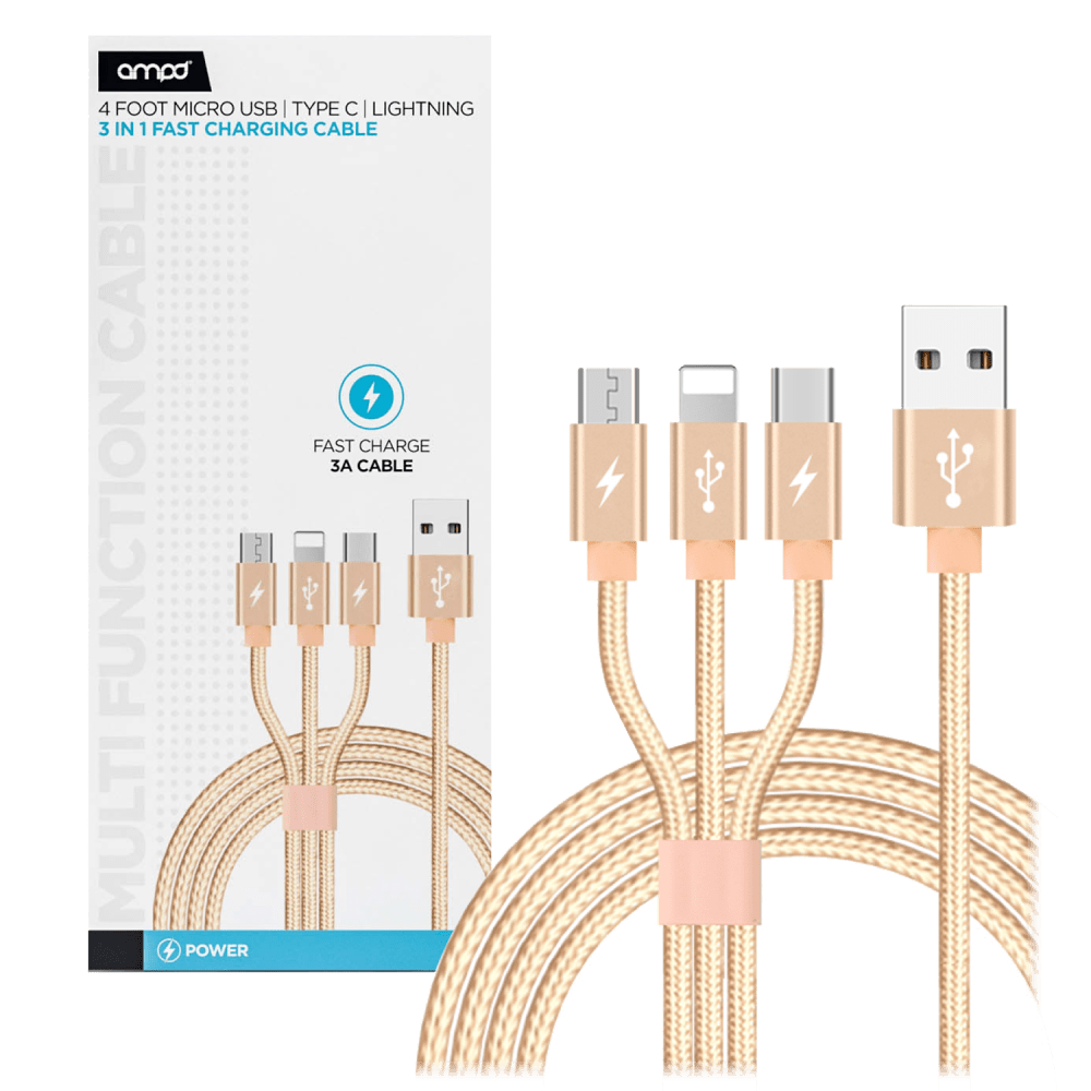 AMPD 3 in 1 Multi Tip USB Connection Cable Rose Gold