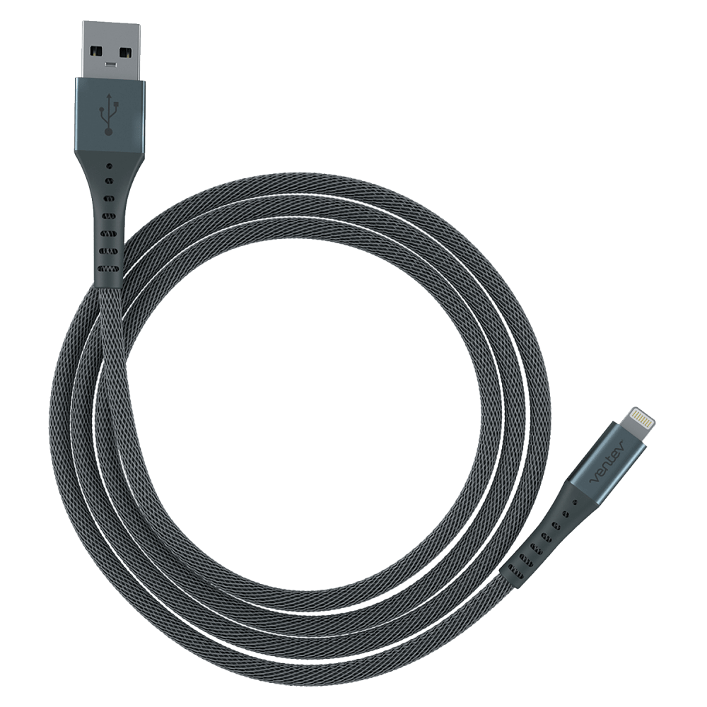 Ventev chargesync alloy USB A to Apple Lightning Cable 10ft Steel Gray