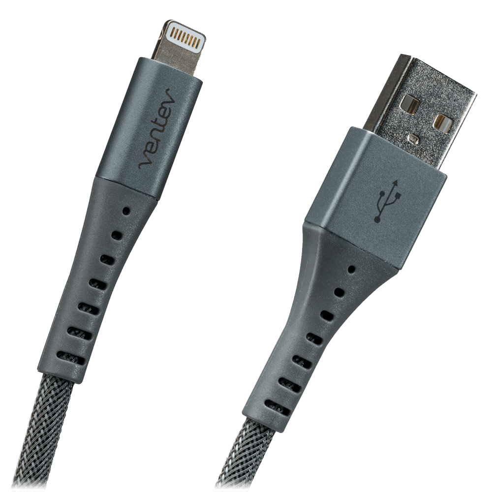 Ventev chargesync alloy USB A to Apple Lightning Cable 10ft Steel Gray