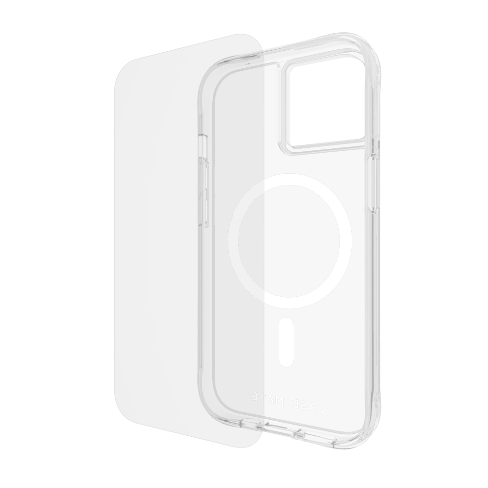 Case-Mate Protection Pack Tough Case and Glass Screen Protector for Apple iPhone 15 / iPhone 14 / iPhone 13 Clear