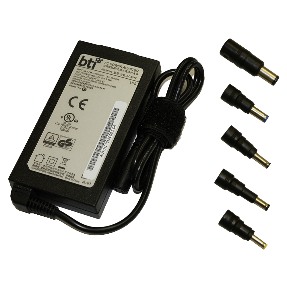 BTI AC Adapter 65W for Most HP Devices Includes 5 Interchangeable Tips Not Retail Packaged Black
