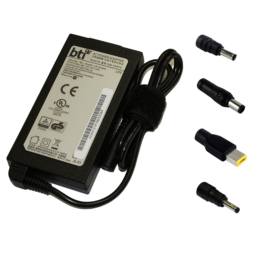 BTI AC Adapter 65W for Most Lenovo Devices Includes 4 Interchangeable Tips Not Retail Packaged Black