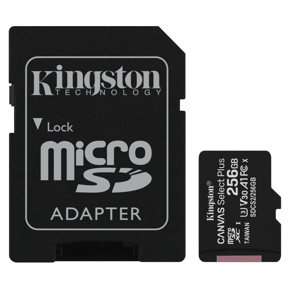 Kingston microSDXC Canvas Select Plus 256GB Memory Card and Adapter Black