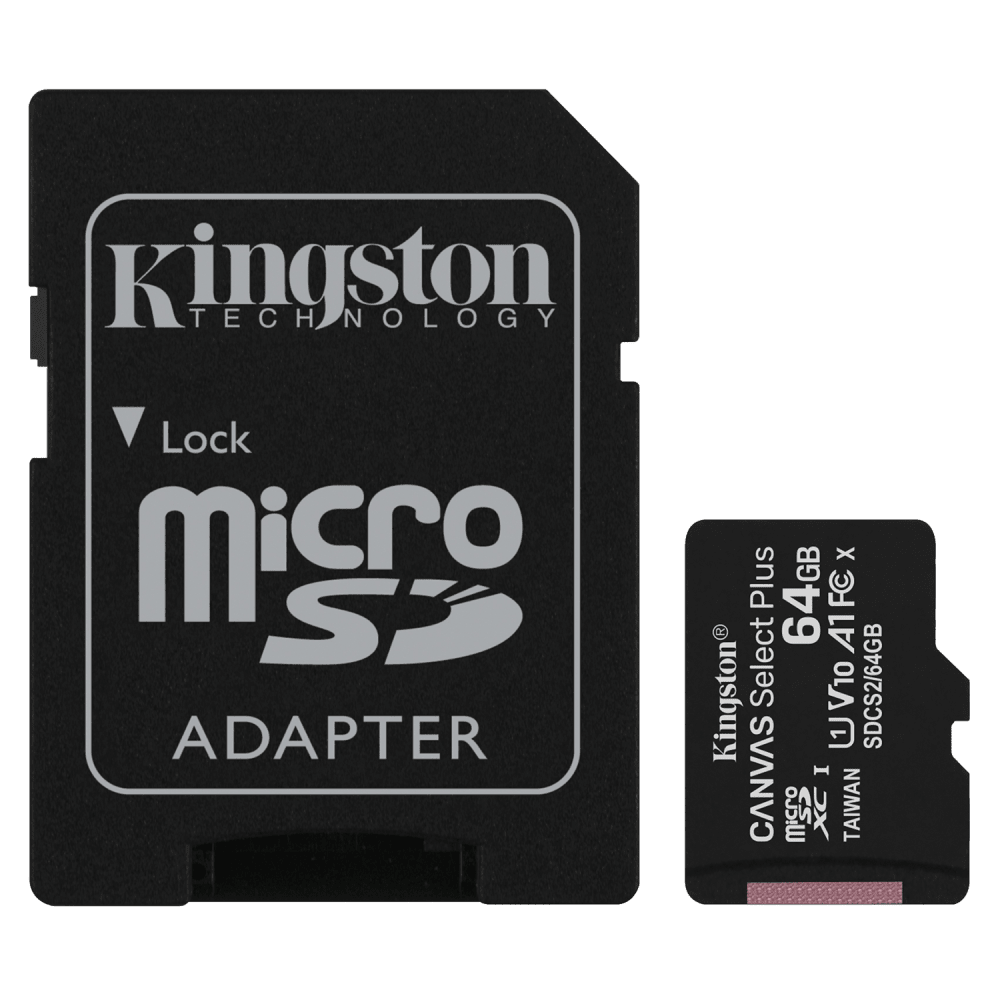 Kingston microSDXC Canvas Select Plus 64GB Memory Card and Adapter Black